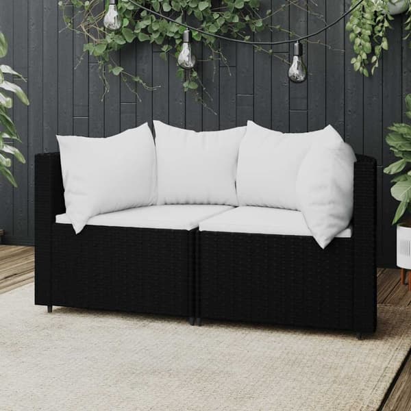vidaXL hjørnemoduler til havesofa 2 stk. med hynder polyrattan sort