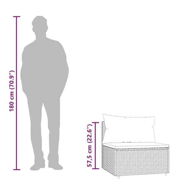 vidaXL midtermodul til havesofa med hynde polyrattan grå
