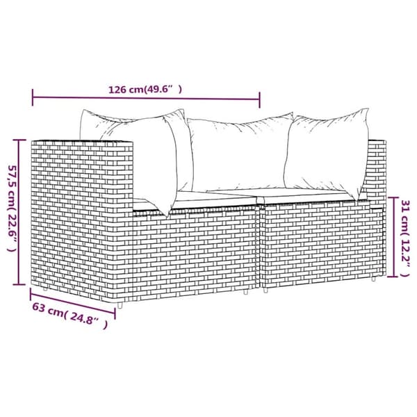 vidaXL hjørnemoduler til havesofa 2 stk. med hynder polyrattan sort