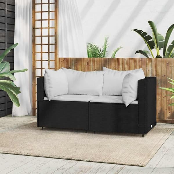 vidaXL hjørnemoduler til havesofa 2 stk. med hynder polyrattan sort