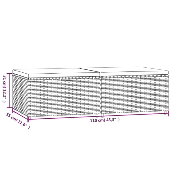 vidaXL fodskamler til have 2 stk. med hynder polyrattan sort