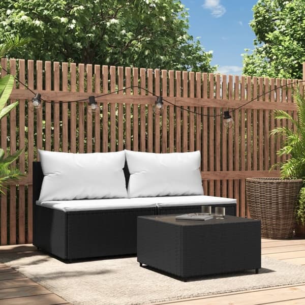 vidaXL loungesæt til haven 3 dele med hynder polyrattan sort