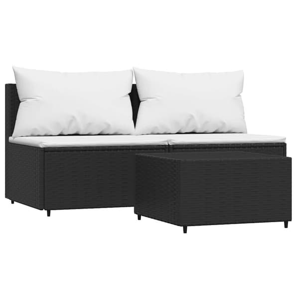vidaXL loungesæt til haven 3 dele med hynder polyrattan sort
