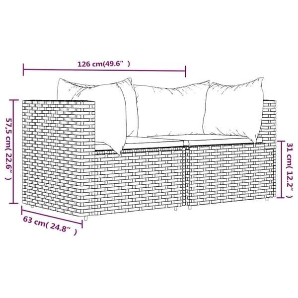 vidaXL hjørnemoduler til havesofa 2 stk. med hynder polyrattan grå