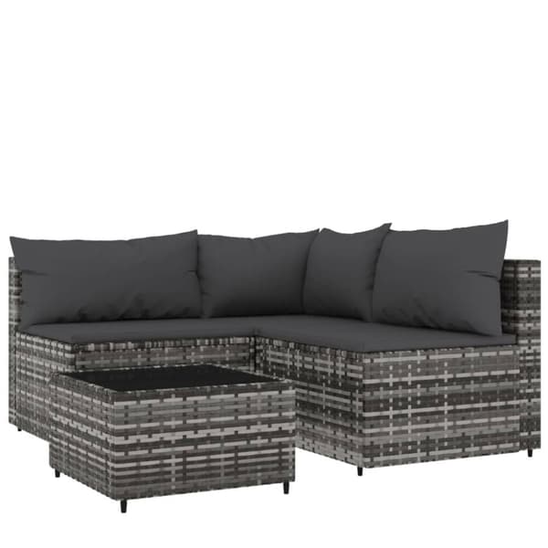 vidaXL loungesæt til haven 4 dele med hynder polyrattan grå