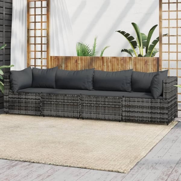 vidaXL loungesæt til haven 4 dele med hynder polyrattan grå
