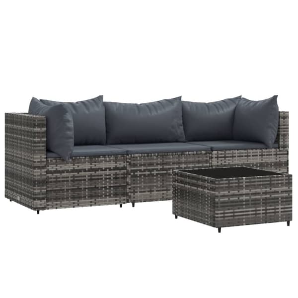 vidaXL loungesæt til haven 4 dele med hynder polyrattan grå