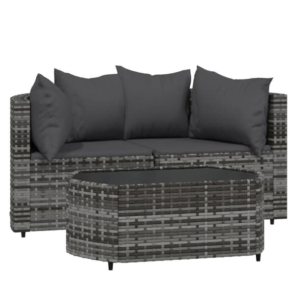 vidaXL loungesæt til haven 3 dele med hynder polyrattan grå