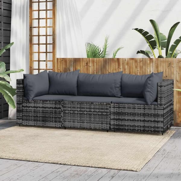 vidaXL loungesæt til haven 3 dele med hynder polyrattan grå