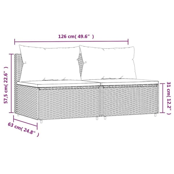 vidaXL midtermoduler til havesofa 2 stk. med hynder polyrattan grå