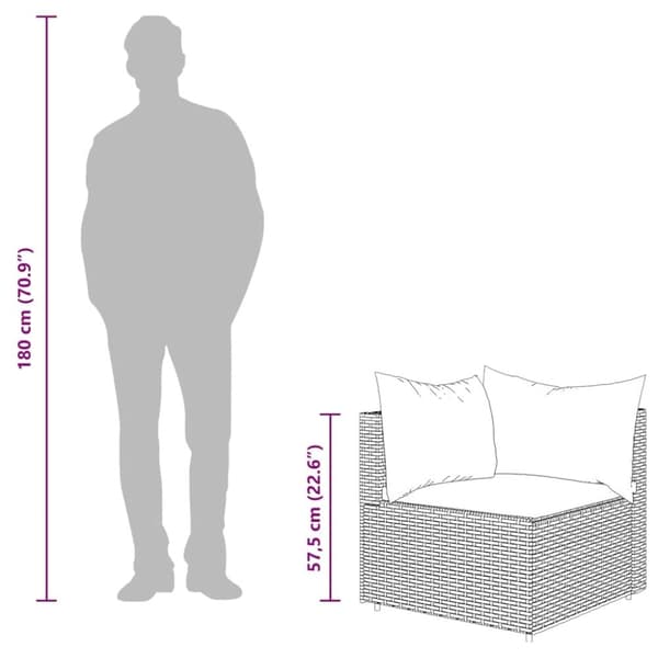 vidaXL hjørnemodul til havesofa med hynder polyrattan grå
