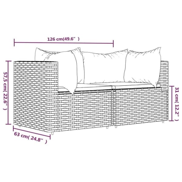 vidaXL hjørnemoduler til havesofa 2 stk. med hynder polyrattan brun