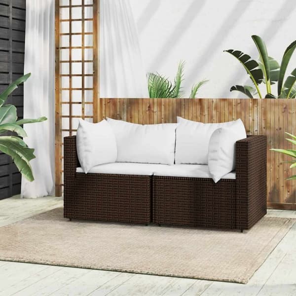 vidaXL hjørnemoduler til havesofa 2 stk. med hynder polyrattan brun
