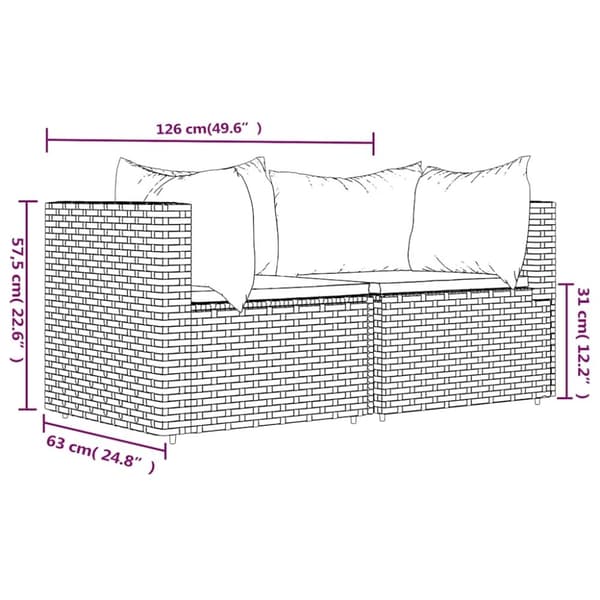 vidaXL hjørnemoduler til havesofa 2 stk. med hynder polyrattan sort