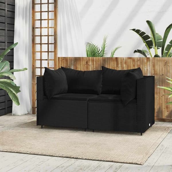 vidaXL hjørnemoduler til havesofa 2 stk. med hynder polyrattan sort