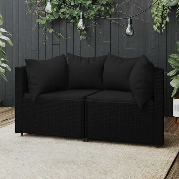 vidaXL hjørnemoduler til havesofa 2 stk. med hynder polyrattan sort