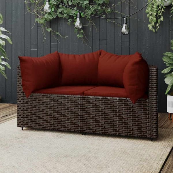 vidaXL hjørnemoduler til havesofa 2 stk. med hynder polyrattan brun