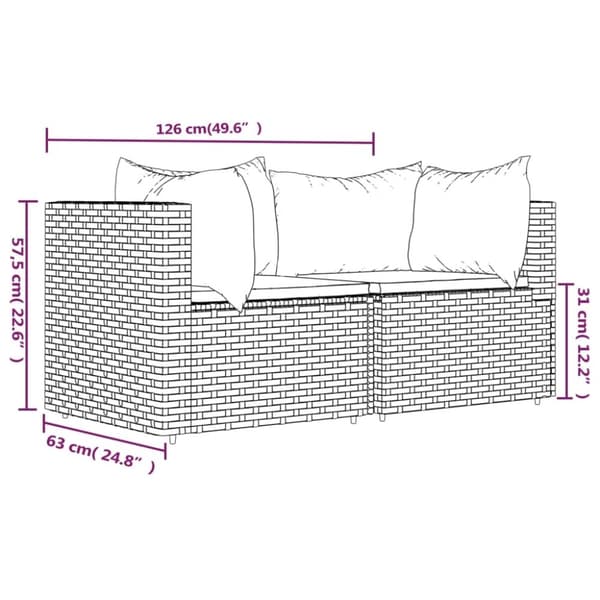vidaXL hjørnemoduler til havesofa 2 stk. med hynder polyrattan brun