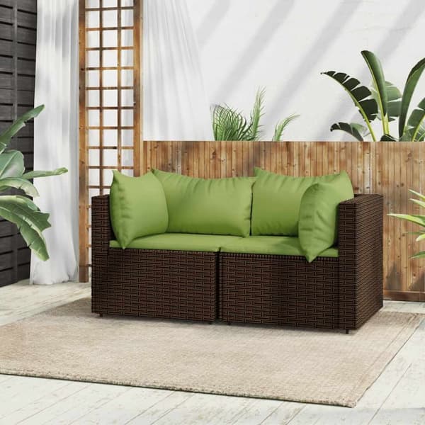 vidaXL hjørnemoduler til havesofa 2 stk. med hynder polyrattan brun