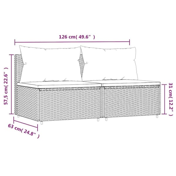 vidaXL midtermoduler til havesofa 2 stk. med hynder polyrattan brun