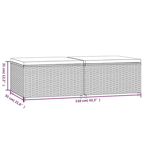 vidaXL fodskamler til have 2 stk. med hynder polyrattan sort