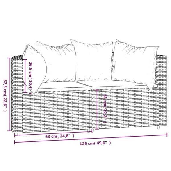 vidaXL hjørnemoduler til havesofa 2 stk. med hynder polyrattan brun