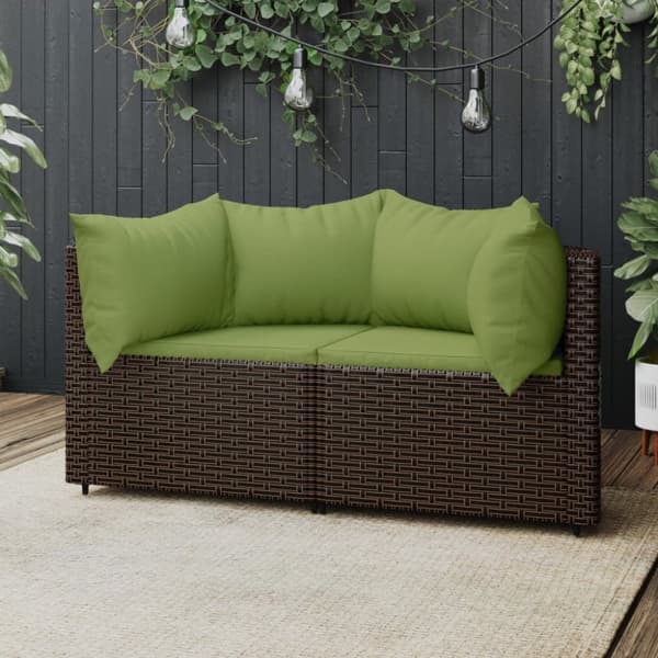vidaXL hjørnemoduler til havesofa 2 stk. med hynder polyrattan brun