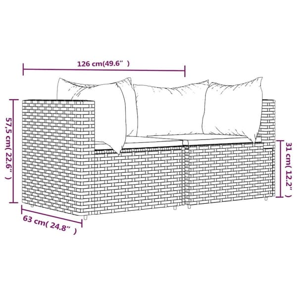 vidaXL hjørnemoduler til havesofa 2 stk. med hynder polyrattan sort