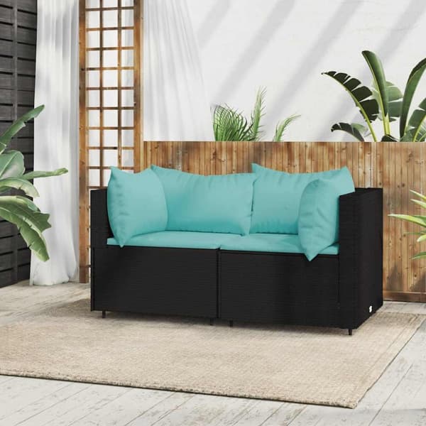 vidaXL hjørnemoduler til havesofa 2 stk. med hynder polyrattan sort