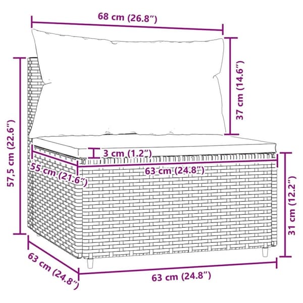 vidaXL midtermodul til havesofa med hynde polyrattan brun
