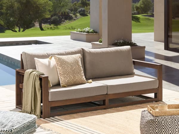 Hagesofa Mørkt tre Taupe Akasietre 2-seter med puter Moderne design Uteplass Hagemøbler