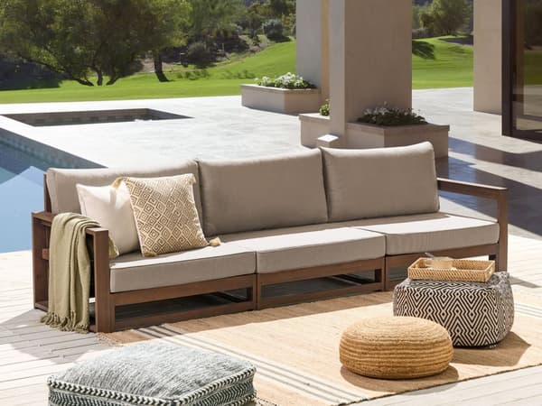 Havesofa Mørkt Akacietræ Polyester 3 Personers Udendørs Loungesofa Vandtætte Hynder til Terrasse Have Indretning