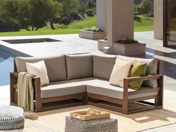 Hjørnesofa Mørkt tre Taupe Akasietre 2-seter med puter Moderne design Hagesofa Uteplass Hagemøbler