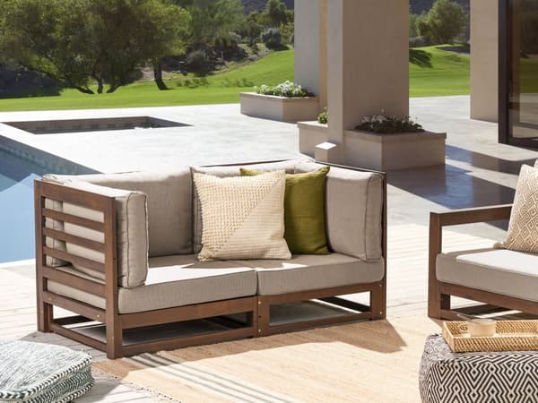 Trädgårdssoffa Mörkt Akaciaträ Utomhus 2-sits Bänk med Dynor Modern Design