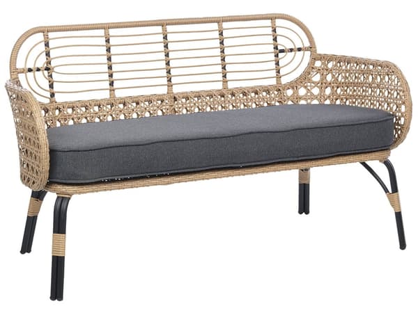 Sofa Grå Natur Rattan 2-personers med Siddepude Flettet Boho Design