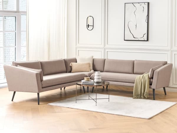 Ulkokulmasohva beige viidelle kangasverhoilu alumiini irrotettavat päälliset UV-kestävä moderni