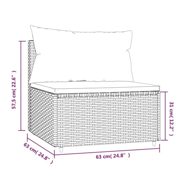 vidaXL midtermodul til havesofa med hynde polyrattan brun