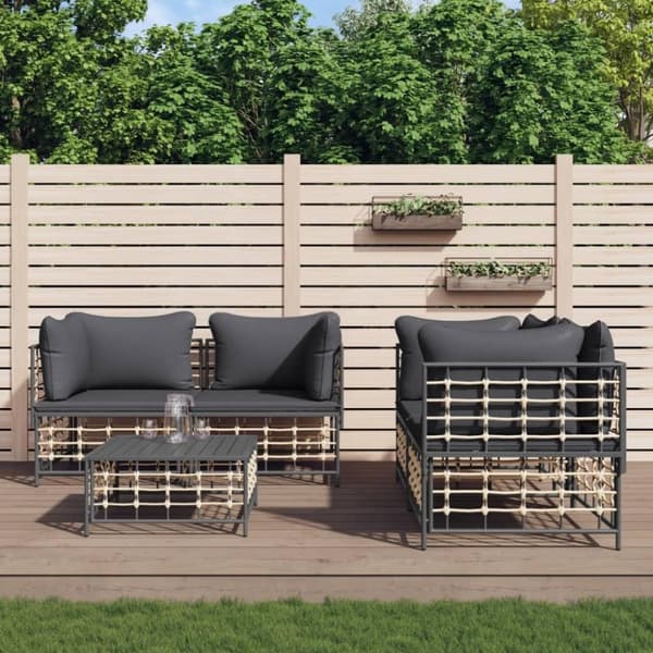 vidaXL loungesæt til haven 5 dele med hynder polyrattan antracitgrå
