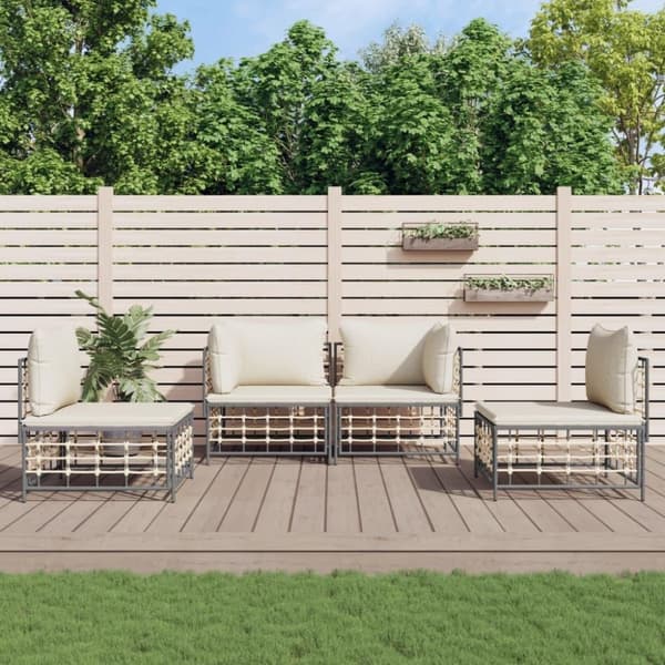vidaXL loungesæt til haven 4 dele med hynder polyrattan antracitgrå