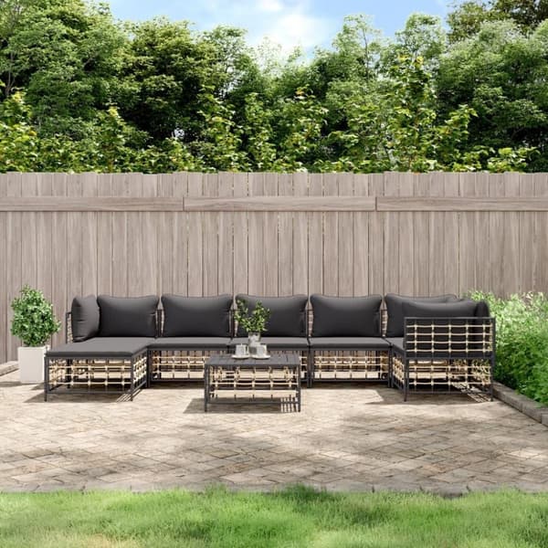 vidaXL loungesæt til haven 8 dele med hynder polyrattan antracitgrå