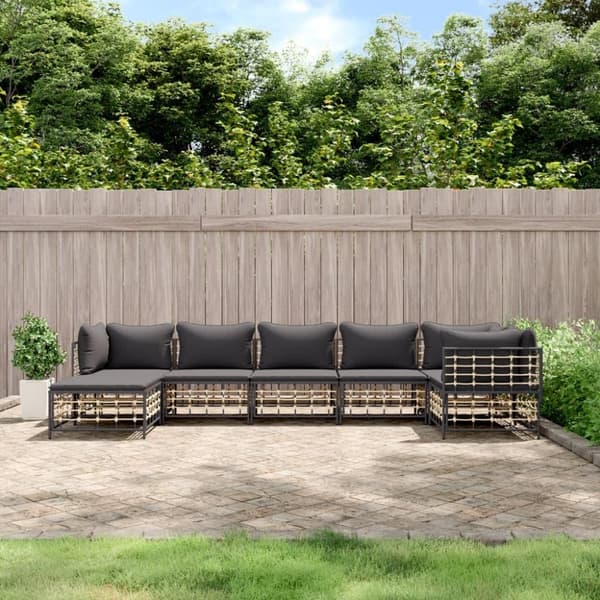 vidaXL loungesæt til haven 7 dele med hynder polyrattan antracitgrå