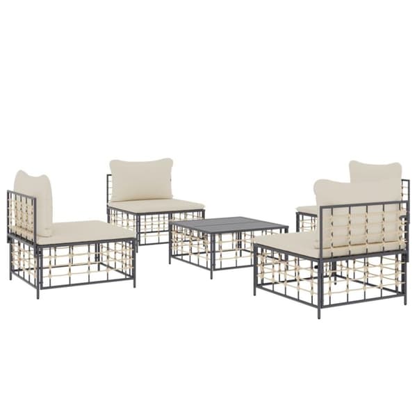 vidaXL Loungegrupp 5 delar med dynor antracit konstrotting