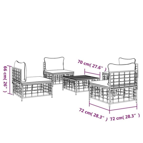 vidaXL Loungegrupp 5 delar med dynor antracit konstrotting