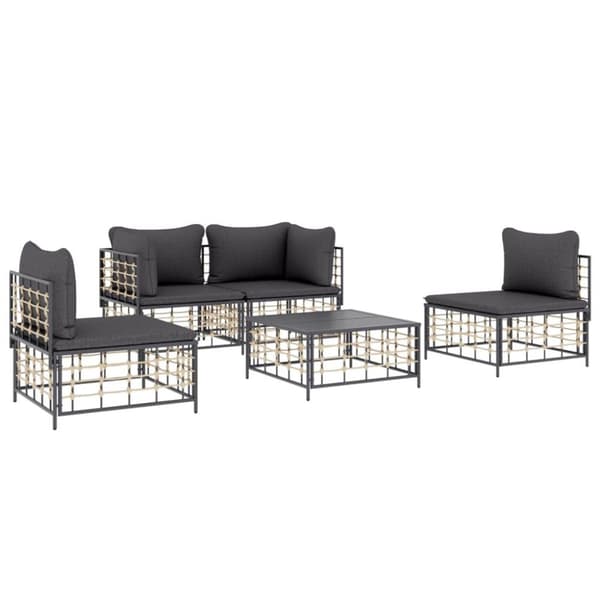 vidaXL Loungegrupp 5 delar med dynor antracit konstrotting