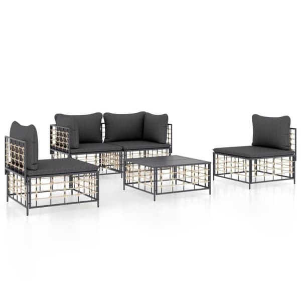 vidaXL Loungegrupp 5 delar med dynor antracit konstrotting