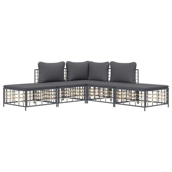 vidaXL Loungegrupp 5 delar med dynor antracit konstrotting