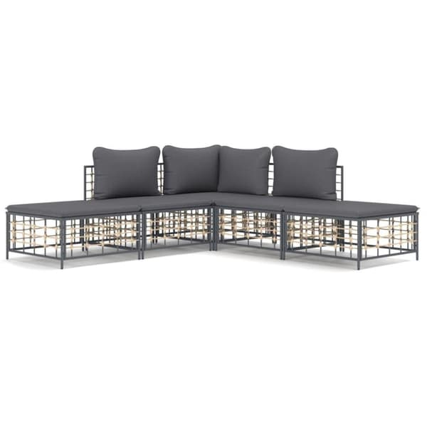 vidaXL Loungegrupp 5 delar med dynor antracit konstrotting