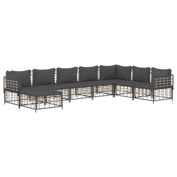 vidaXL Loungegrupp 8 delar med dynor antracit konstrotting