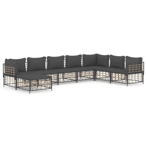 vidaXL Loungegrupp 8 delar med dynor antracit konstrotting