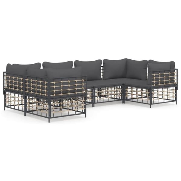 vidaXL Loungegrupp 6 delar med dynor antracit konstrotting